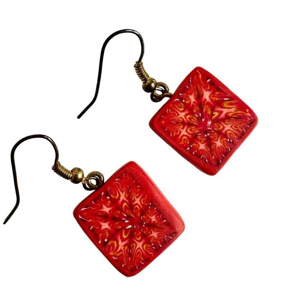 Orange square clay drop earrings - Picture 6 of 8
